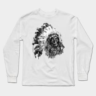 Native American Chief Black and White Long Sleeve T-Shirt
